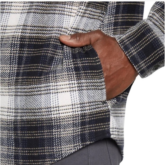 Orvis Flannel Shirt Gray Navy Tan Black Plaid Button Down Large  With Pockets - Picture 5 of 13